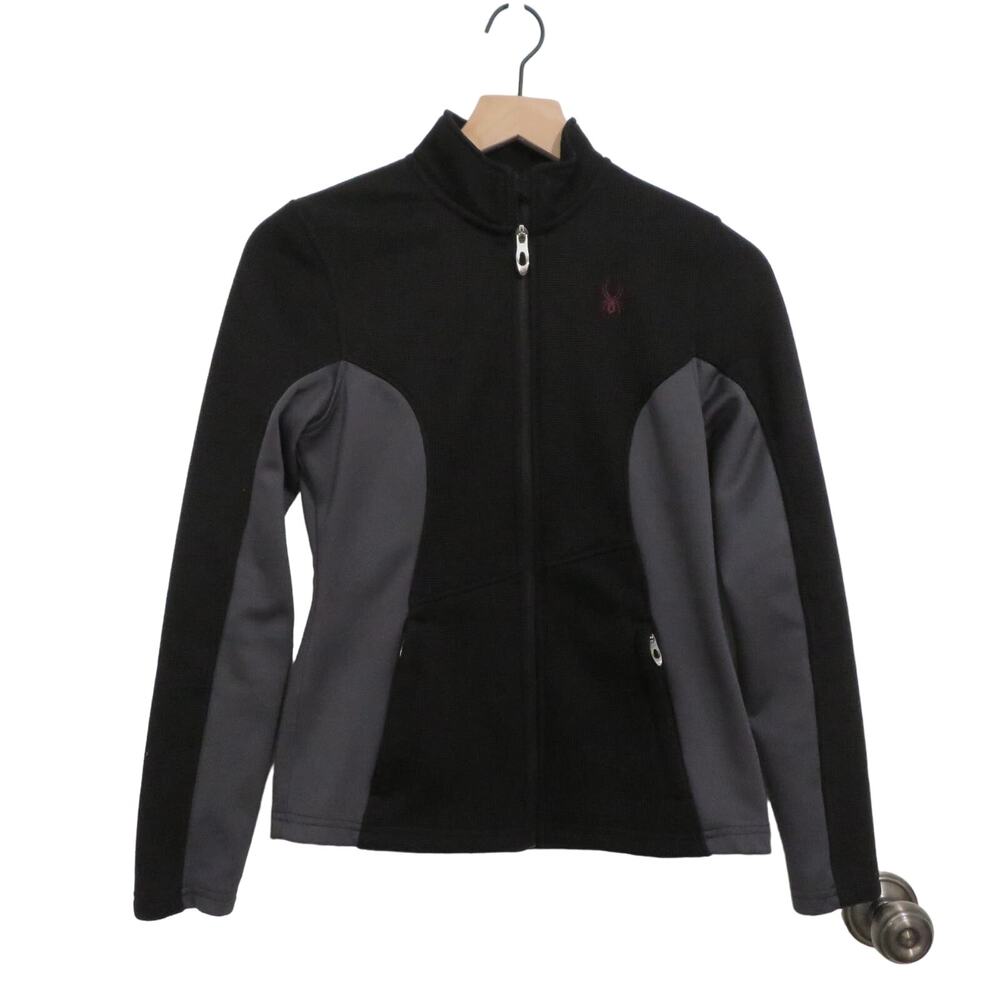 Spyder Womens Sz S Black Gray  Full Zip Core Sweater Jacket Comfortable Jacket